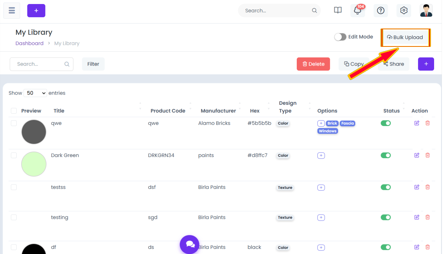Bulk Upload Button